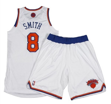 2014 J.R. Smith Game Worn New York Knicks Full Home Uniform (Steiner)